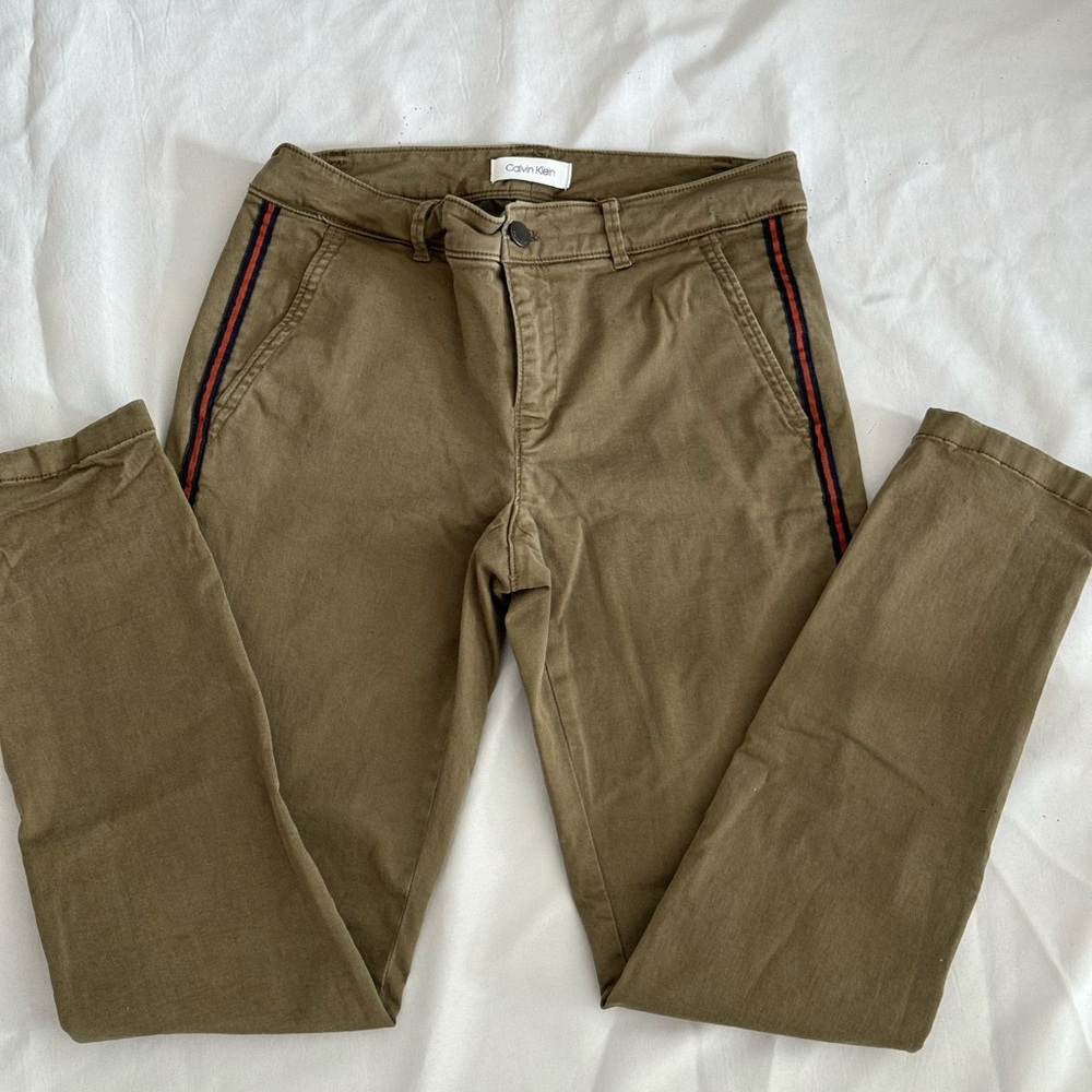 Chino by Calvin Klein Women's Pants Ribbon Side Stripe Size 4 Relaxed Green